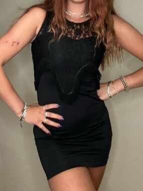 Vintage Guess Black Lace Fringe Mini Dress